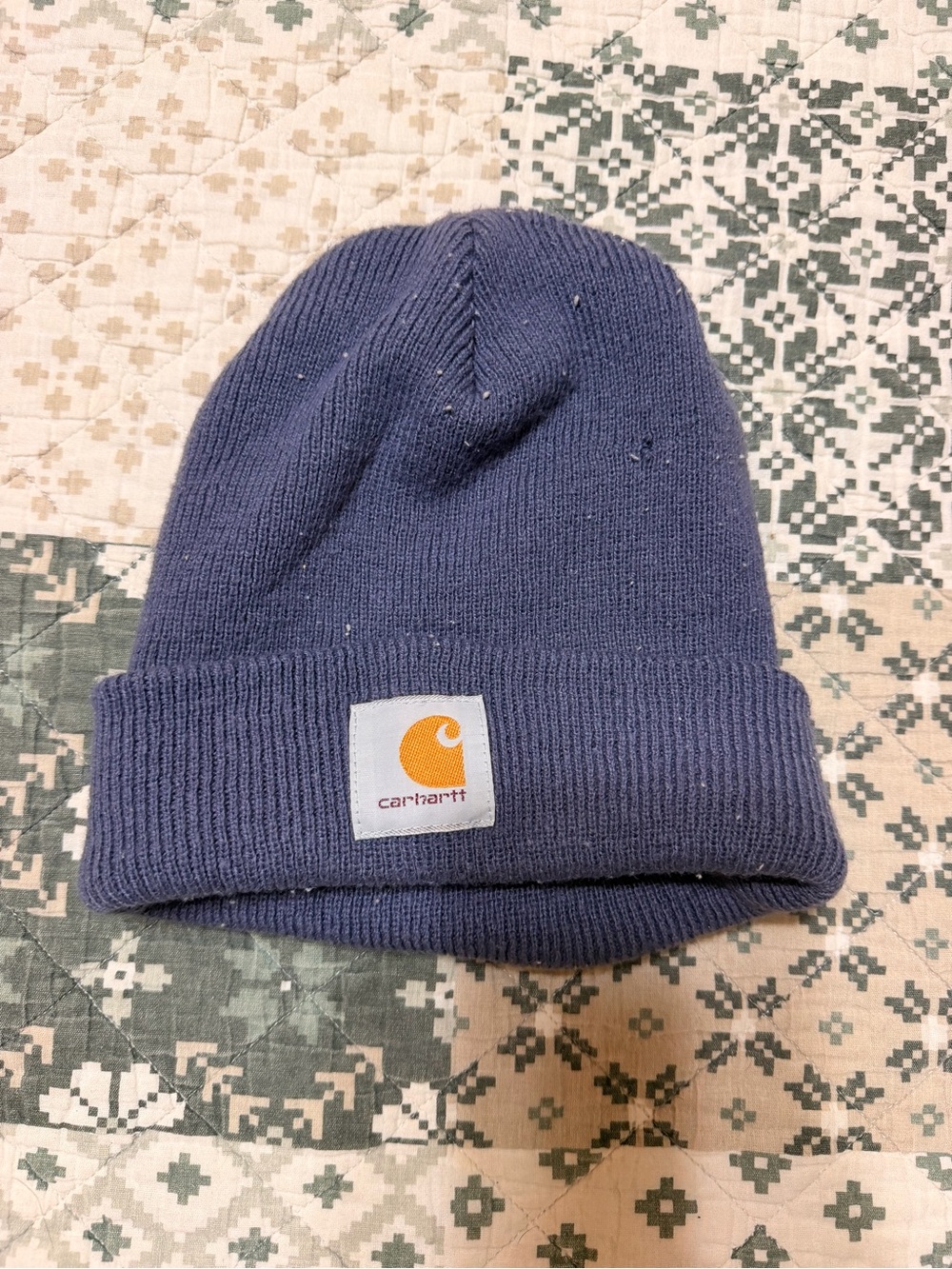 Carhartt Kids Navy Blue Cuffed Beanie with Logo Patch